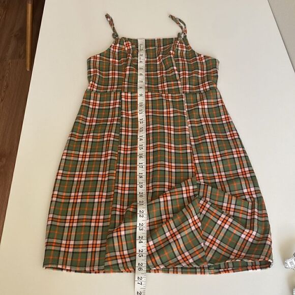 Urban Outfitters Green & Orange Monica Plaid Square Neck Mini Dress Size Small - Picture 12 of 12